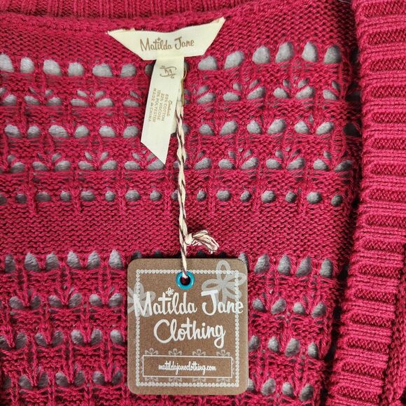 Matilda Jane Cardigan Womens M Red Stitch In Time Open Knit Tie Front Boho NEW - Picture 6 of 11